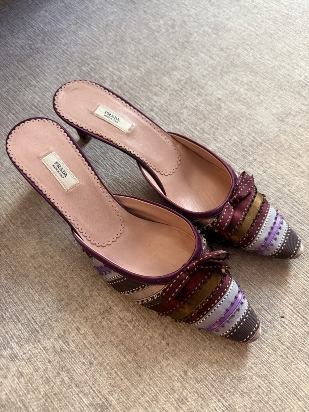 Very Rare Vintage Prada Silk Ribbon Kitten Heels - Picture 3 of 5